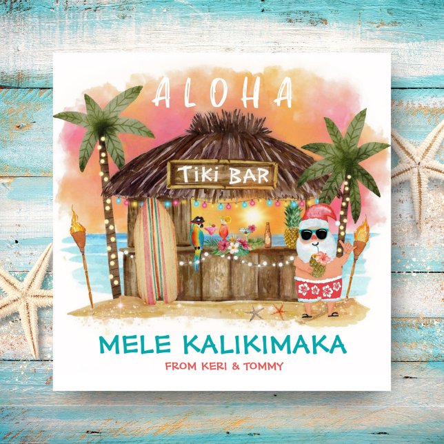 Cartes Pour Fêtes Annuelles Tiki Beach Coucher de soleil tropical Mele Kalikim (Créateur téléchargé)