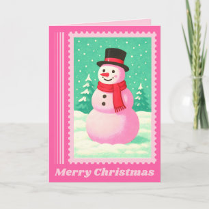 Cartes Pour Fêtes Annuelles Timbre de Noël Bonhomme de Neige Rose