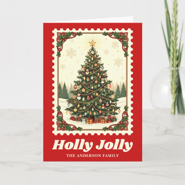 Cartes Pour Fêtes Annuelles Timbre de Noël de l'Arbre Joliment Vert (Devant)