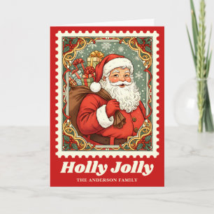 Cartes Pour Fêtes Annuelles Timbre de Noël Holly Jolly Santa Claus