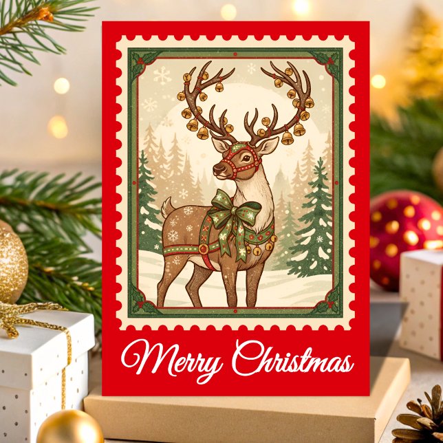 Cartes Pour Fêtes Annuelles Timbre de Noël Reindeer Retro (Créateur téléchargé)