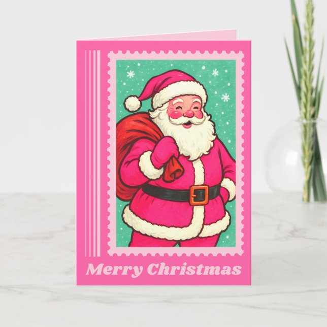 Cartes Pour Fêtes Annuelles Timbre de Noël rose du Père Noël (Devant)
