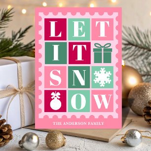 Cartes Pour Fêtes Annuelles Timbre de Noël Rose Rétro Laissez Neiger