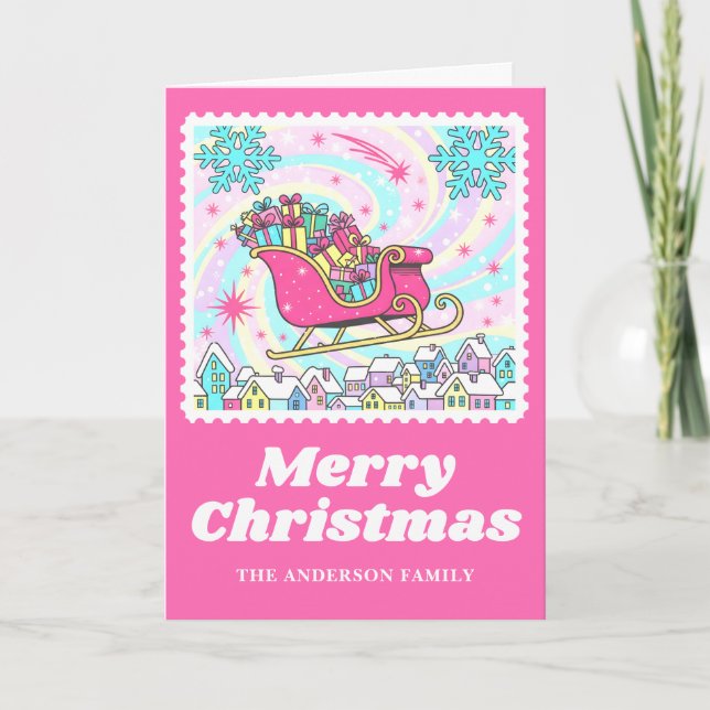 Cartes Pour Fêtes Annuelles Timbre de Noël rose vif (Devant)