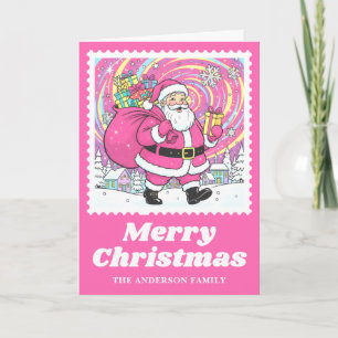 Cartes Pour Fêtes Annuelles Timbre de Noël rose vif du Père Noël