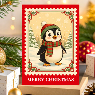 Cartes Pour Fêtes Annuelles Timbre Postage de Noël Retro Penguin