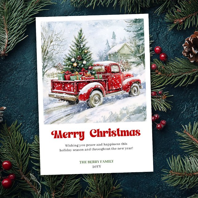 Cartes Pour Fêtes Annuelles Timeless Rustic Red Truck Christmas Scene Greeting (Timeless Rustic Red Truck Christmas Scene Greeting Holiday Card )