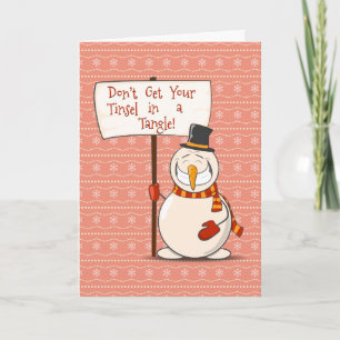 Cartes Pour Fêtes Annuelles Tinsel Snowman à la traîne