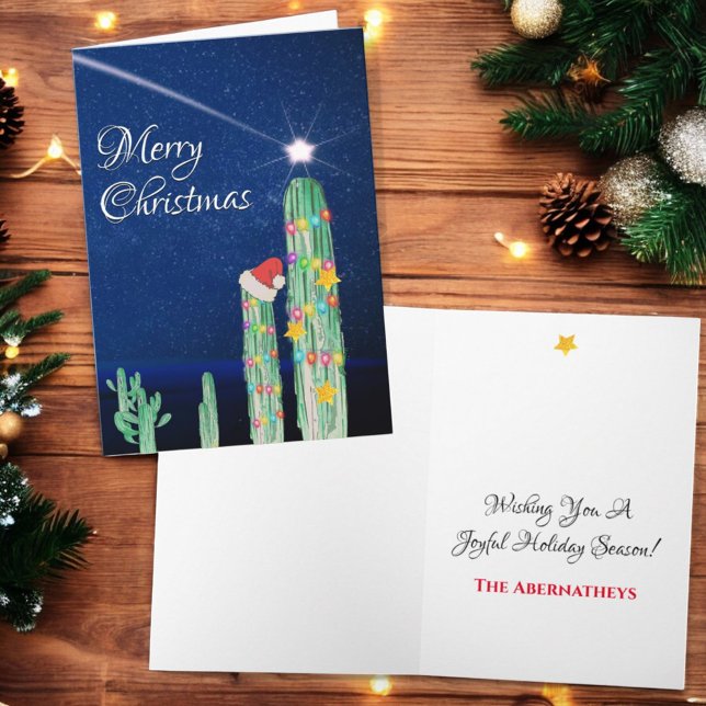 Cartes Pour Fêtes Annuelles Tir Star Southwest Cactus Custom (Christmas greeting card cover and inside template text)