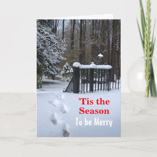Cartes Pour Fêtes Annuelles 'Tis Season Footprints in Snow Christmas Card (Devant)