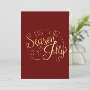 Cartes Pour Fêtes Annuelles "Tis Season" Gold Script Rouge Personnalisé