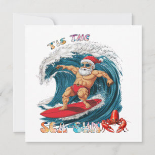 Cartes Pour Fêtes Annuelles Tis The Sea-Sun - Surf Père Noël