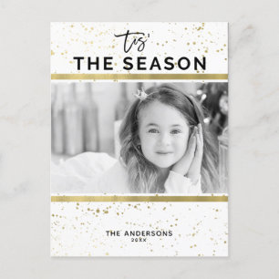 Cartes Pour Fêtes Annuelles TIS THE SEASON Gold Splatz Modern Holiday Photo