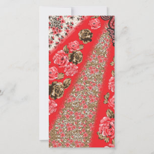 Cartes Pour Fêtes Annuelles Tissu rouge éclatant avec floral complexe et