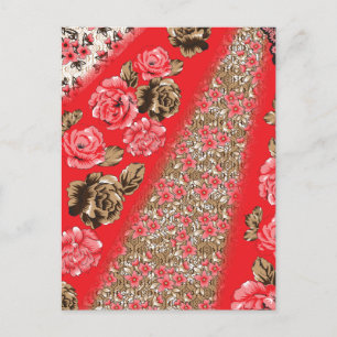 Cartes Pour Fêtes Annuelles Tissu rouge éclatant avec floral complexe et