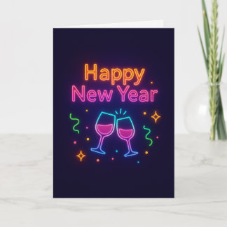 Cartes Pour Fêtes Annuelles toast-au-champagne-neon-bonne-année-couleurs-amusa
