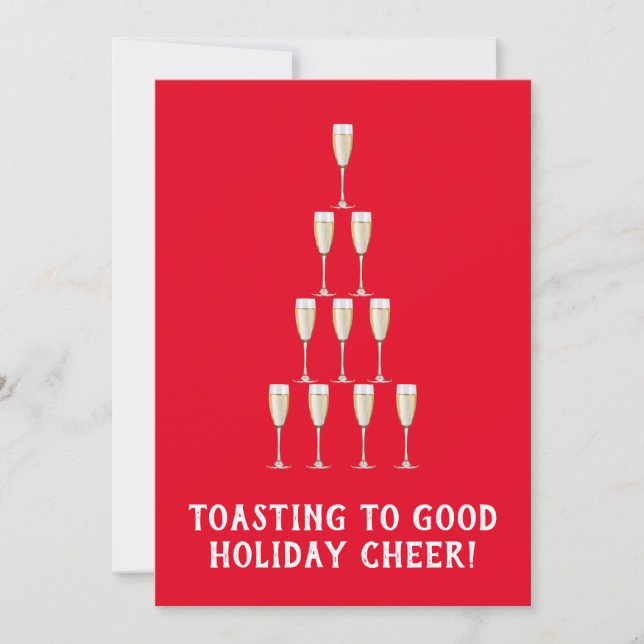 Cartes Pour Fêtes Annuelles Toast Red Champagne Joyeux sapin de Noël (Devant)