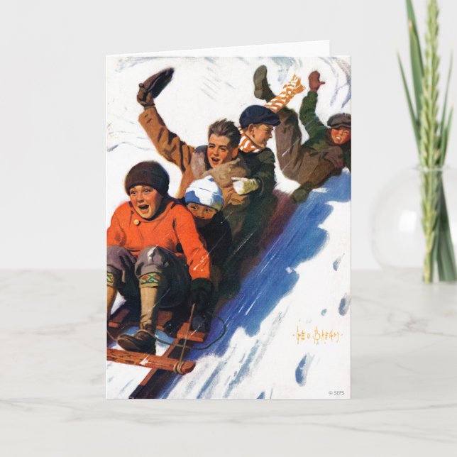 Cartes Pour Fêtes Annuelles Tobagganing (Devant)