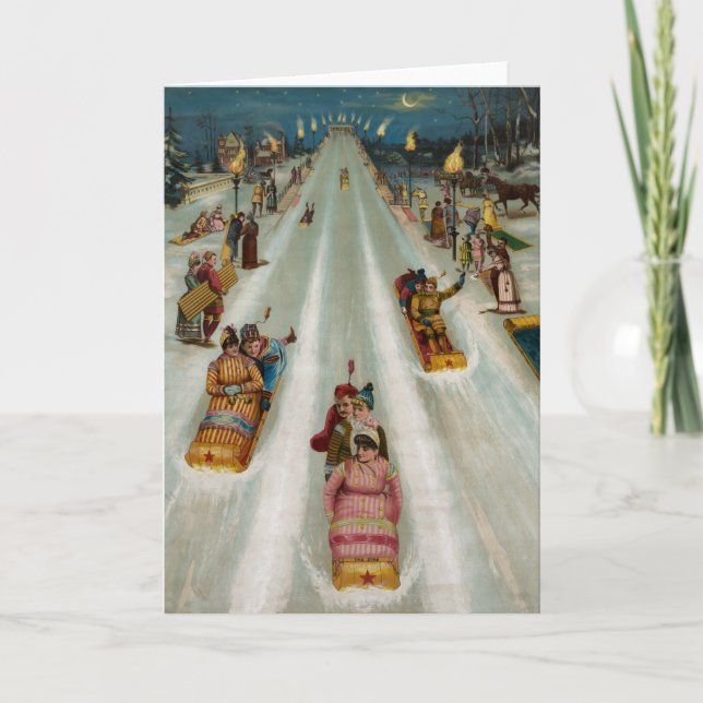 Cartes Pour Fêtes Annuelles Toboggans La nuit d'hiver (Devant)