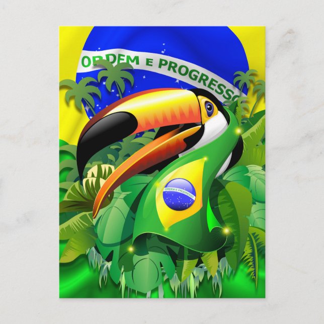 Cartes Pour Fêtes Annuelles Toco Toucan avec drapeau brésilien (Devant)