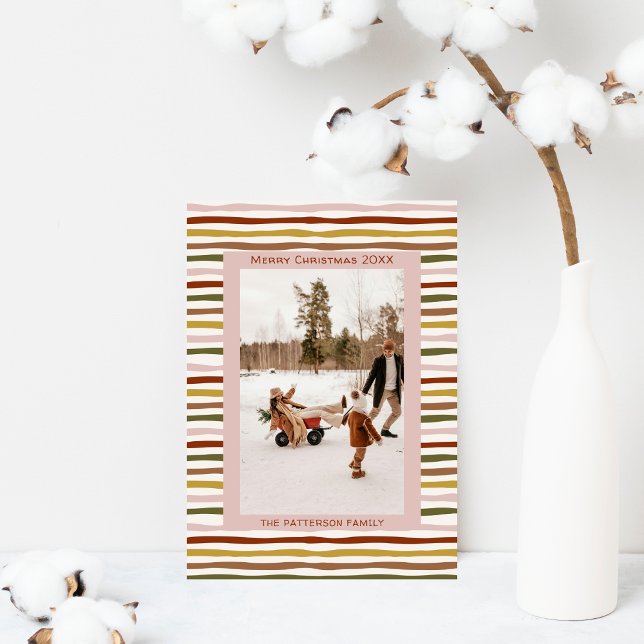 Cartes Pour Fêtes Annuelles Tons Terre Chaude Main Tirée Boho Photo Noël (Créateur téléchargé)