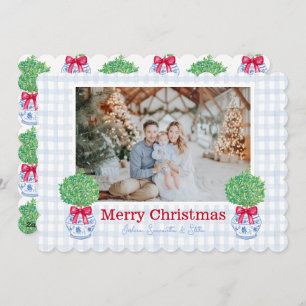 Cartes Pour Fêtes Annuelles Topiary de Noël de preppy Chinoiserie Pot Bow