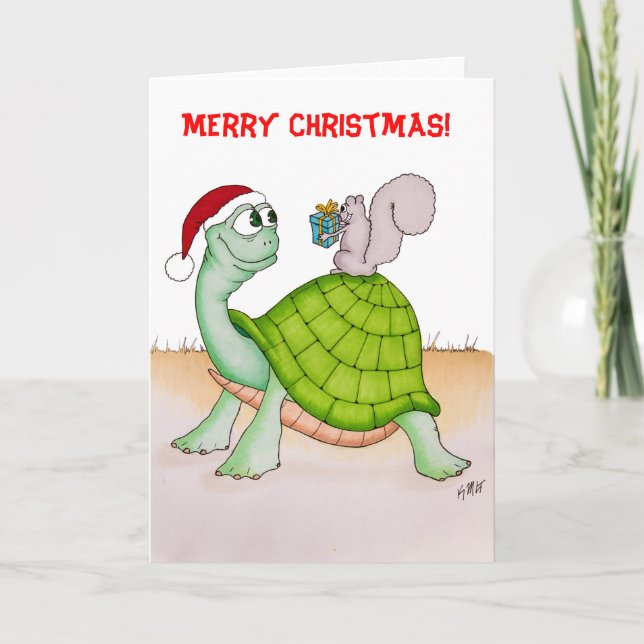 Cartes Pour Fêtes Annuelles Tortue de Noël (Devant)