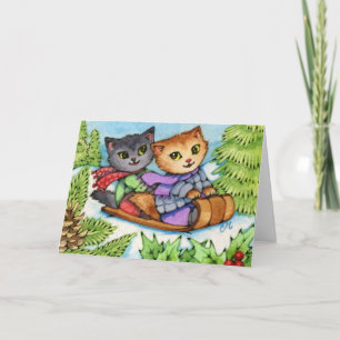 Cartes Pour Fêtes Annuelles Tour de toboggan - chats mignons d'hiver