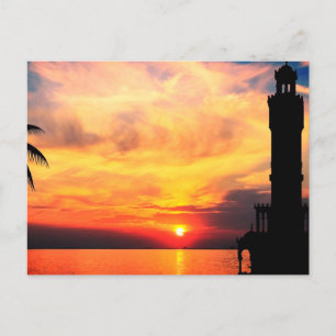 Cartes Pour Fêtes Annuelles Tour d'horloge Izmir coucher de soleil
