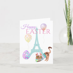 Cartes Pour Fêtes Annuelles Tour Eiffel de Pâques et ballons Pastel Chat