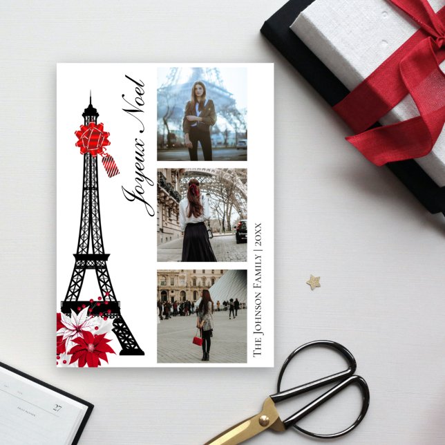 Cartes Pour Fêtes Annuelles Tour Eiffel Paris Joyeux Noel 3 Photo Noël (Créateur téléchargé)