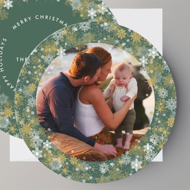 Cartes Pour Fêtes Annuelles Tour vert Noël Snowflakes Photo (Créateur téléchargé)