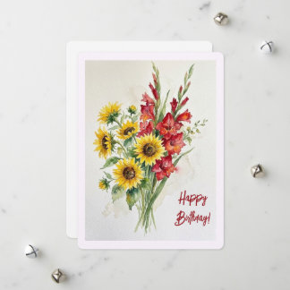 Cartes Pour Fêtes Annuelles Tournesols d'anniversaire aquarelle florale glads 