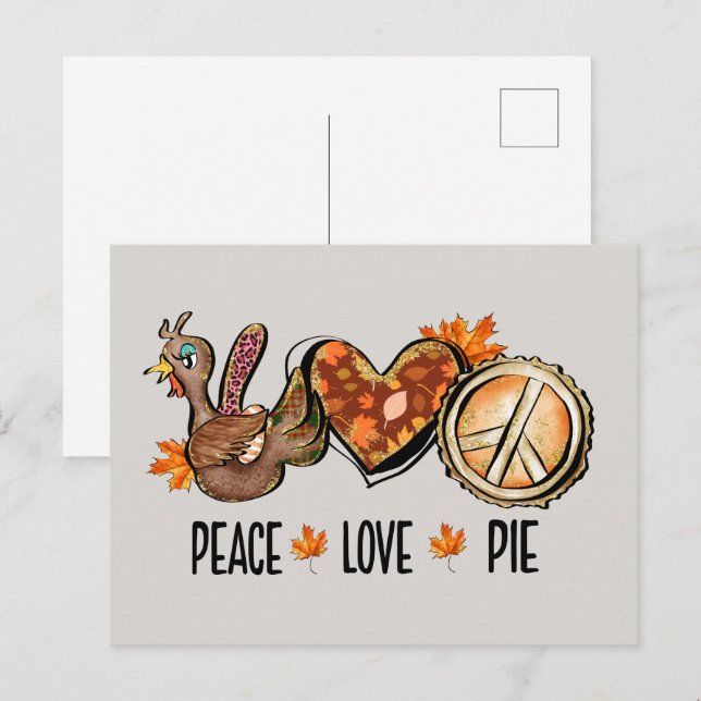 Cartes Pour Fêtes Annuelles tourte à dinde mignonne Thanksgiving peace love (Devant / Derrière)
