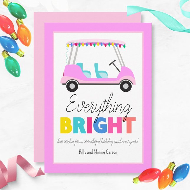 Cartes Pour Fêtes Annuelles Tout Bright Pink Golf Part (Send bright wishes this holiday season with our fun pink golf cart card. )