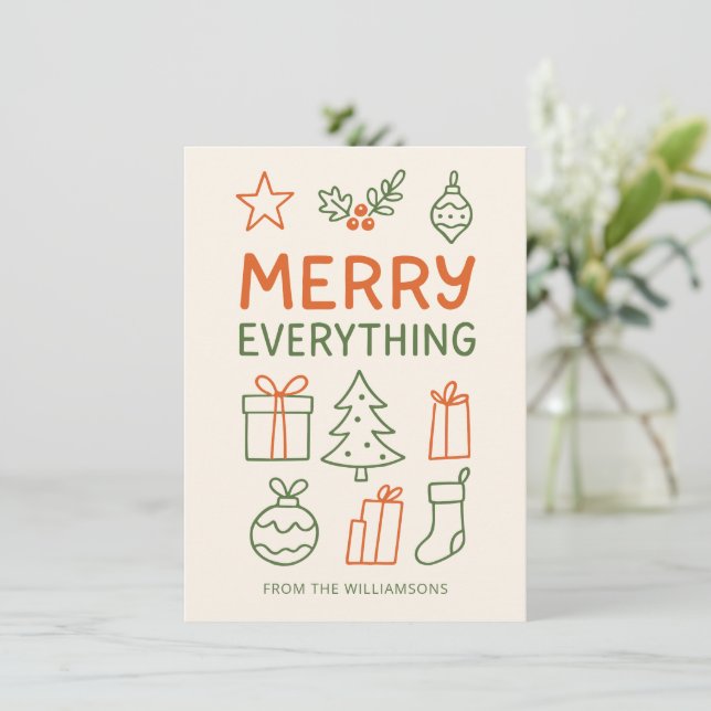 Cartes Pour Fêtes Annuelles Tout Joyeux Dessin Rouge Vert Esquisse Ajouter Nom (Debout devant)