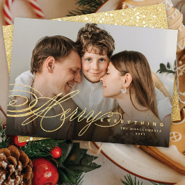 Cartes Pour Fêtes Annuelles Tout Joyeux Script Classique Photo Paillettes Doré