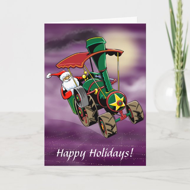 Cartes Pour Fêtes Annuelles Tracteur à vapeur de Santa 2 (Devant)