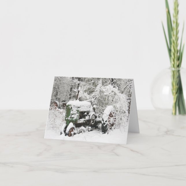 Cartes Pour Fêtes Annuelles Tracteur couvert de neige (Devant)
