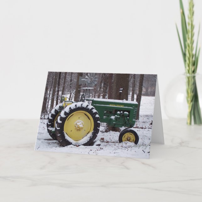 Cartes Pour Fêtes Annuelles tracteur dans la neige (Devant)