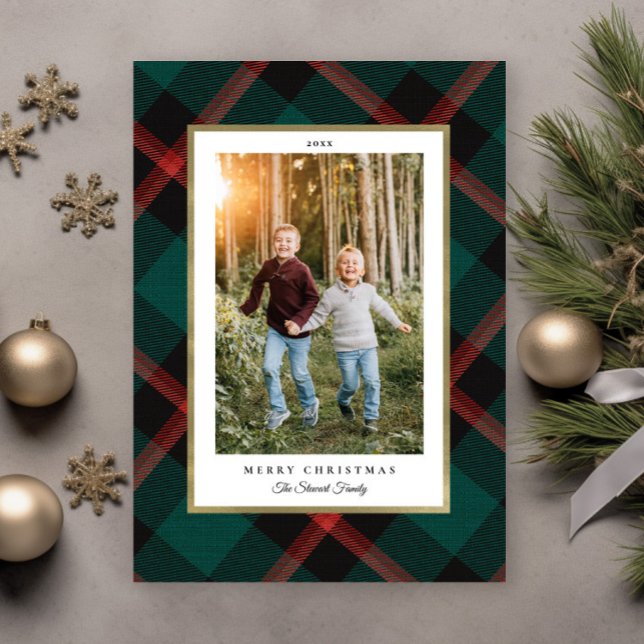 Cartes Pour Fêtes Annuelles Tradition de Noël rouge et vert Plaid Photo (Créateur téléchargé)