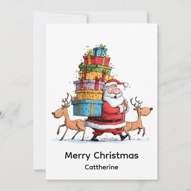 Cartes Pour Fêtes Annuelles Traditional Christmas Santa Claus with Reindeer  (Devant)