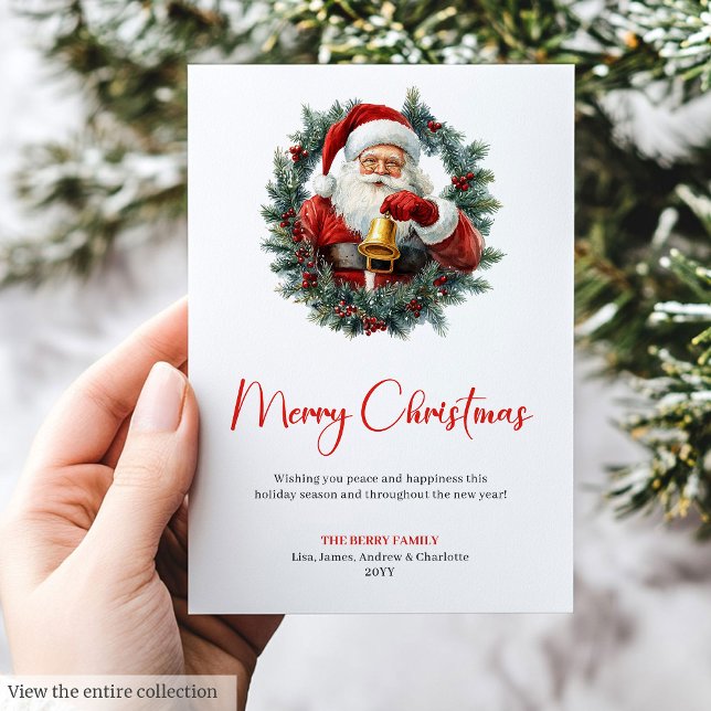 Cartes Pour Fêtes Annuelles Traditional Santa Claus Pine Wreath Christmas Card (Traditional Santa Claus Pine Wreath Christmas Card)