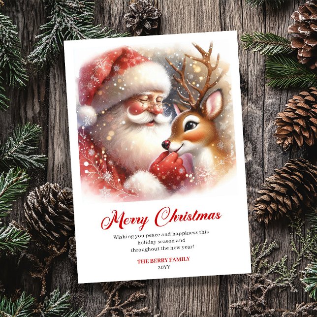 Cartes Pour Fêtes Annuelles Traditional Santa Rudolph Scene Holiday Greeting  (Traditional Santa Rudolph Scene Holiday Greeting Card)