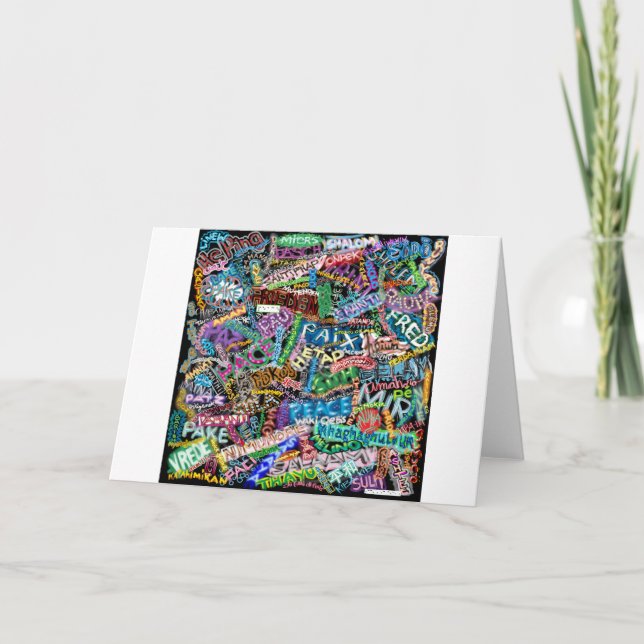 Cartes Pour Fêtes Annuelles traduction d'international de paix de graffiti (Devant)