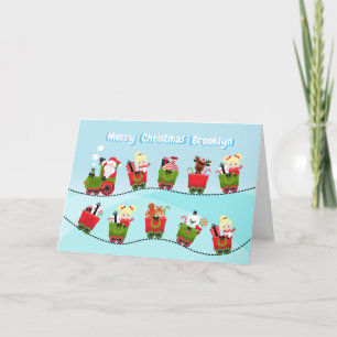 Cartes Pour Fêtes Annuelles Train à cheval Blonde Girl avec Père Noël