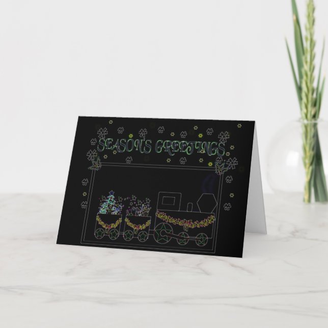 Cartes Pour Fêtes Annuelles Train au néon de Noël (Devant)