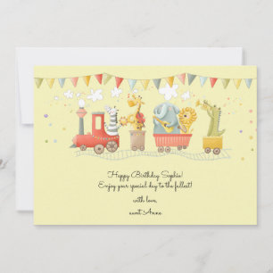 Cartes Pour Fêtes Annuelles Train de musique avec animaux sauvages enfants Joy