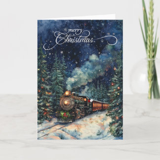 Cartes Pour Fêtes Annuelles Train de Noël Tous à bord de la nuit d'hiver