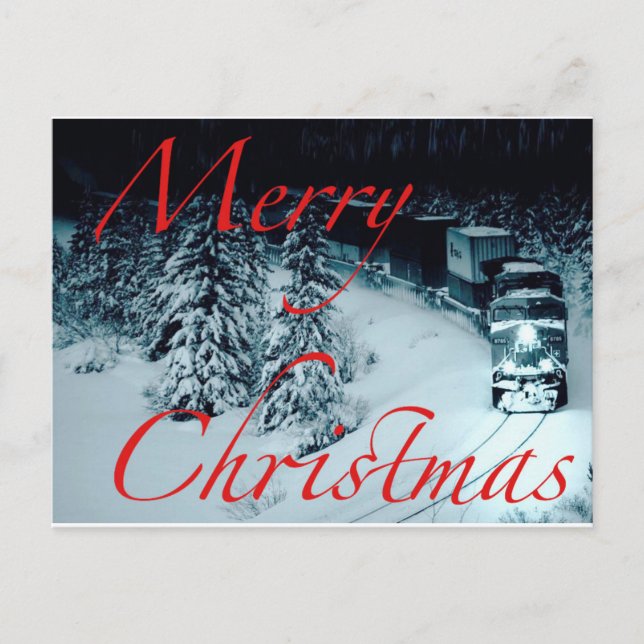 Cartes Pour Fêtes Annuelles Train En Neige la nuit Joyeux Noël (Devant)
